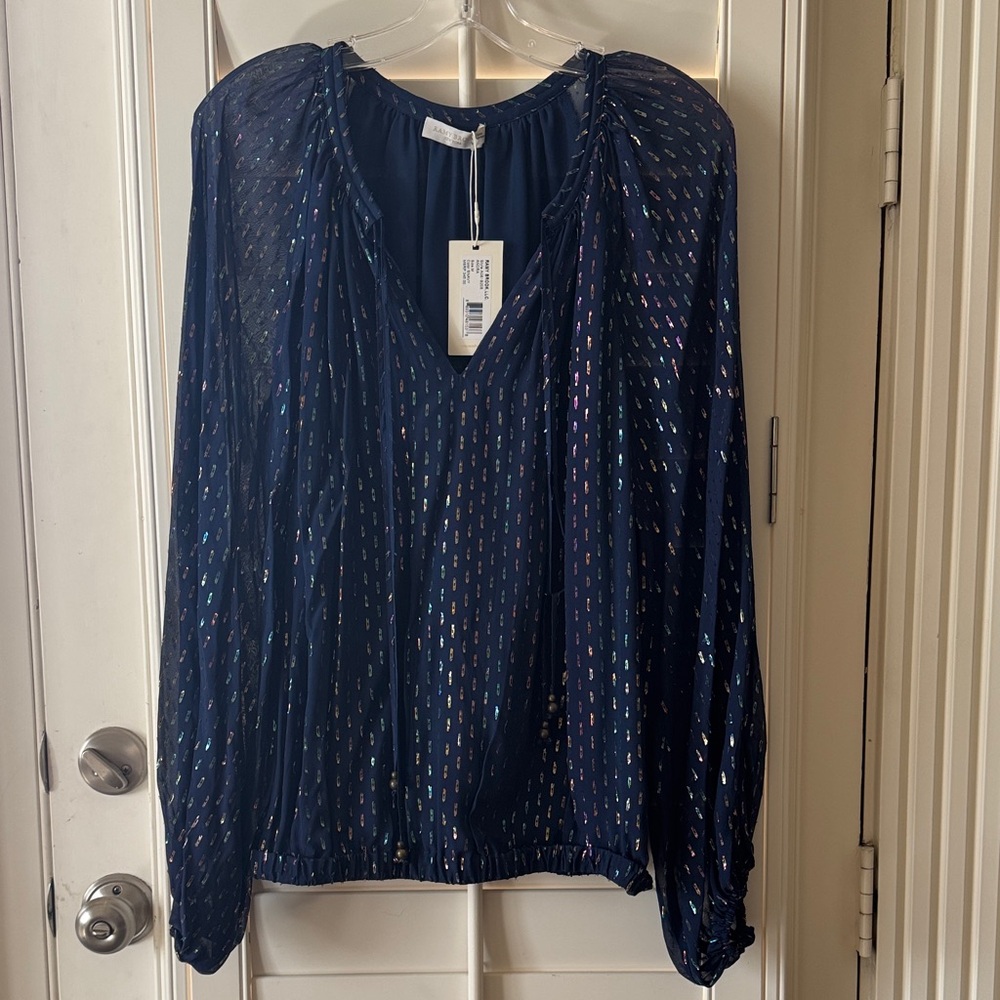 NWT Ramy Brook Shimmering Navy Blouse